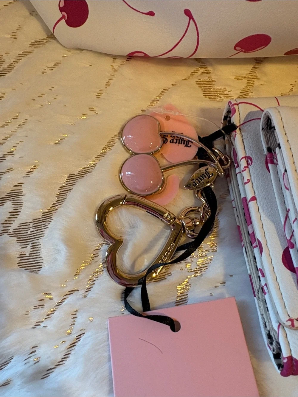 BNWT JUICY COUTURE Tote with Pink Cherry Print and Matching Wallet Set